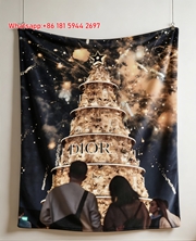 Dior Christmas Tree Fireworks Flannel Sofa Throw Blanket for Wall Hanging Decor D205